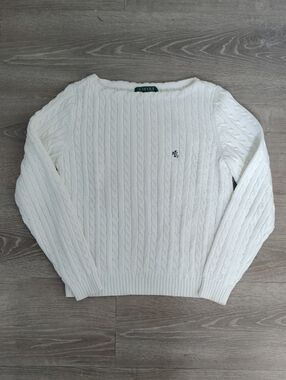 Lauren Ralph Lauren White Cable-Knit Crew Sweater